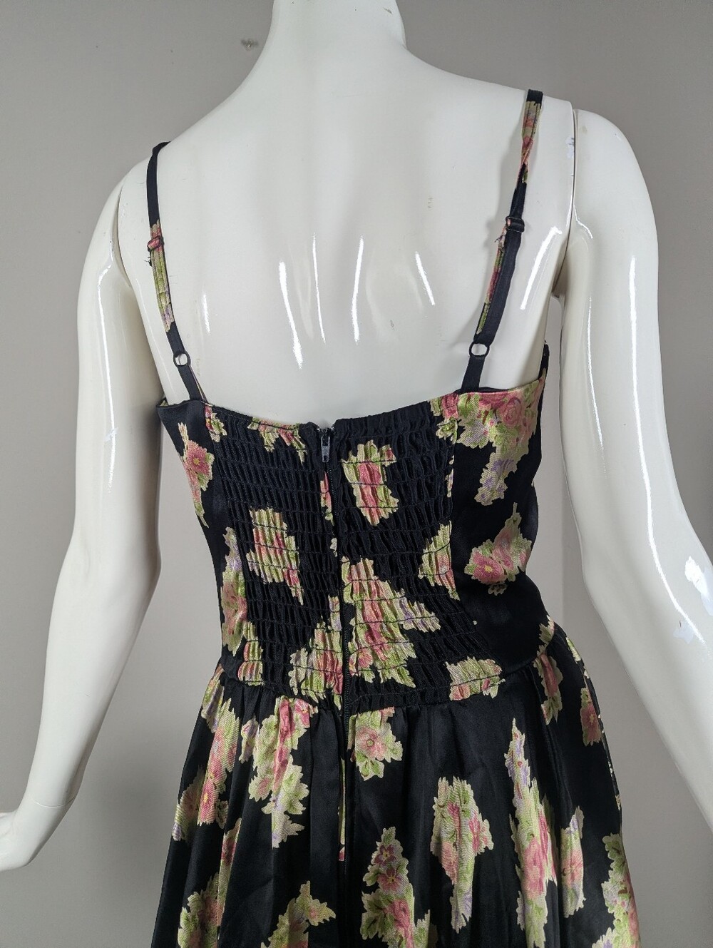 Vintage Betsey Johnson Floral Corset Mini Dress Made in USA Black Rose Lace Up M - Picture 6 of 16